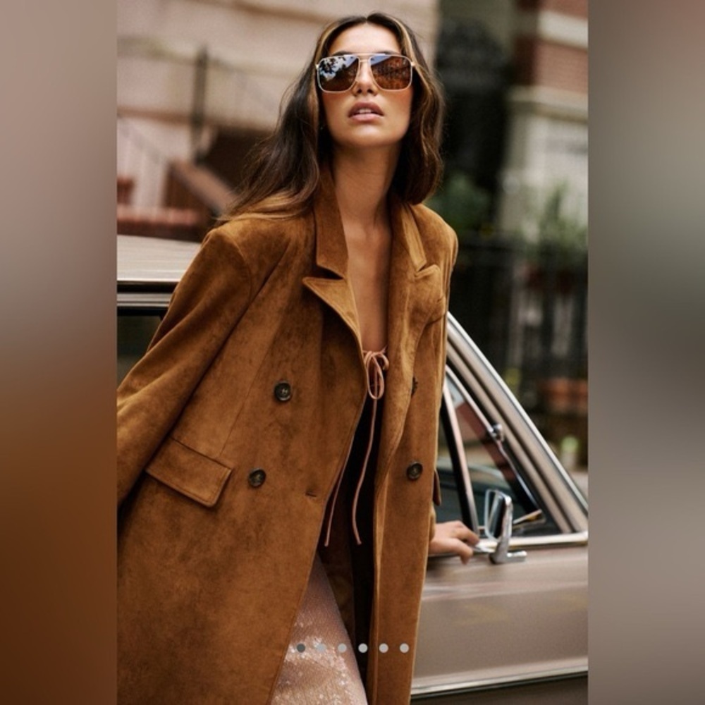 NWT Anthropologie Faux Suede Trench Coat in Brown - Size M